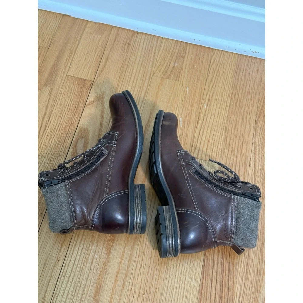 TAOS Cutie Sz 7 - 7.5 / 38 Brown Leather Zip & Lace Ankle Hiking Boots Boho
